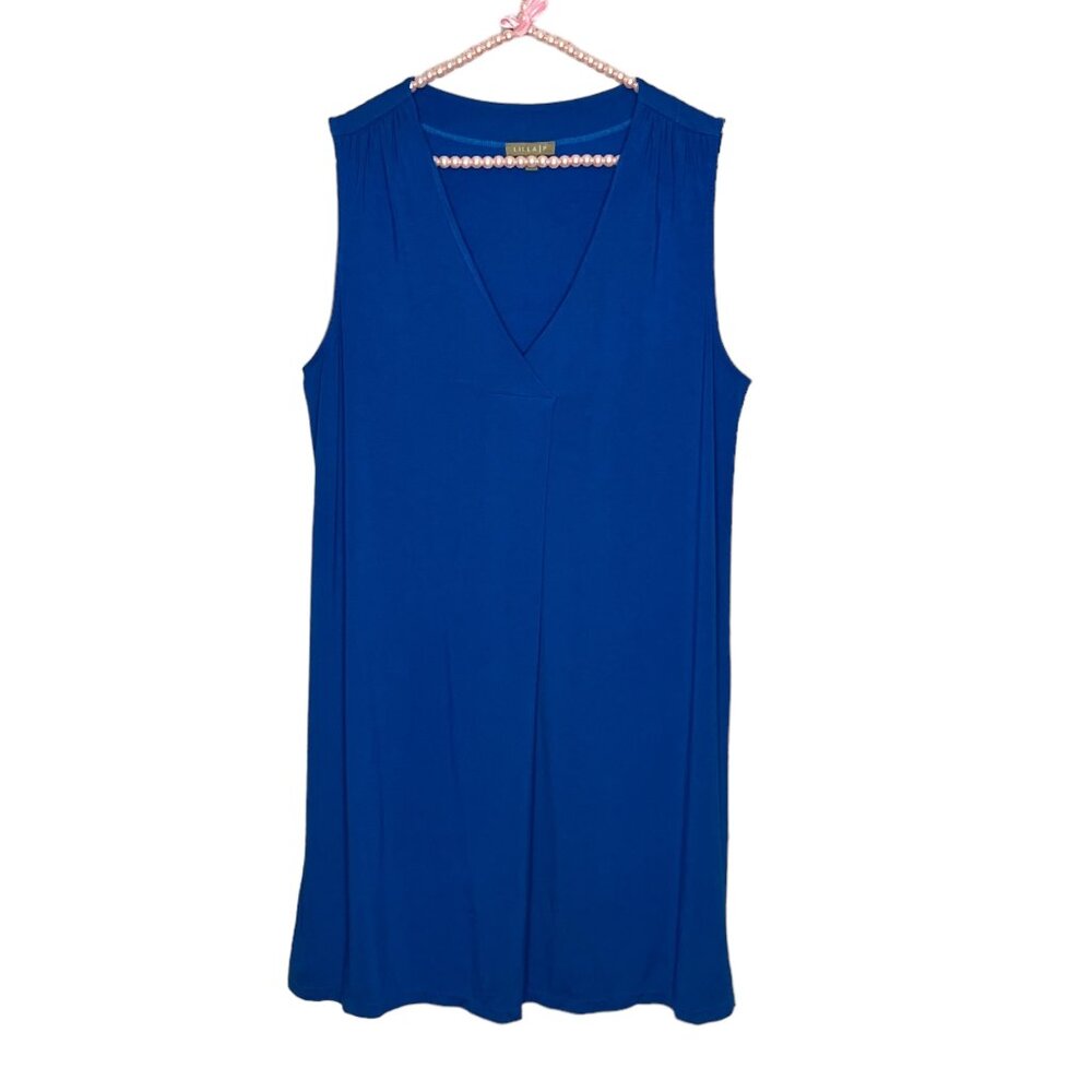 Lilla P Medium M Anthropologie Blue Notch‎ V-Neck Stretch Knit Jersey Dress Peru